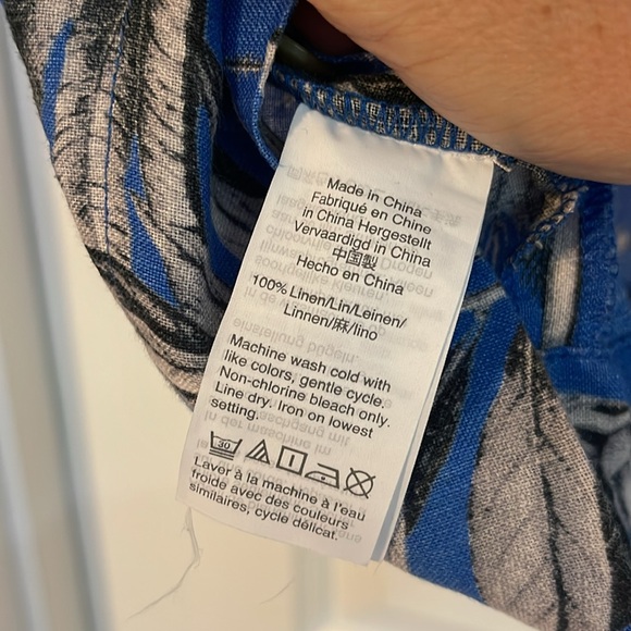 J. Crew Linen v-neck top Ratti Tropical Toile print gorgeous blue white black - Picture 4 of 4